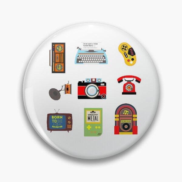 Artikelvorschau, Retro Aufkleber Ghetto Blaster Schreibmaschine Spielekonsole Grammophon Kamera Telefon TV Handheld Gamer Jukebox entworfen und verkauft von Hanlar.