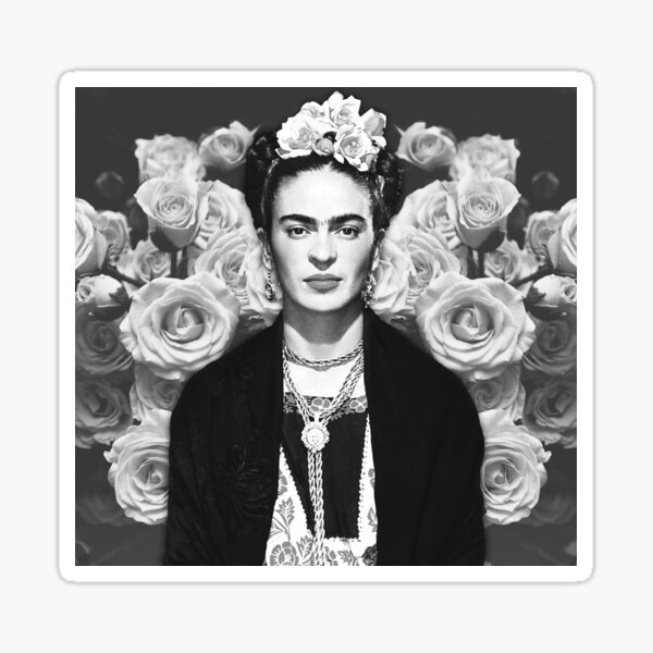 Frida Khalo "pop" portrait - bn with white roses - digital paint by Iona Art Digital Sticker