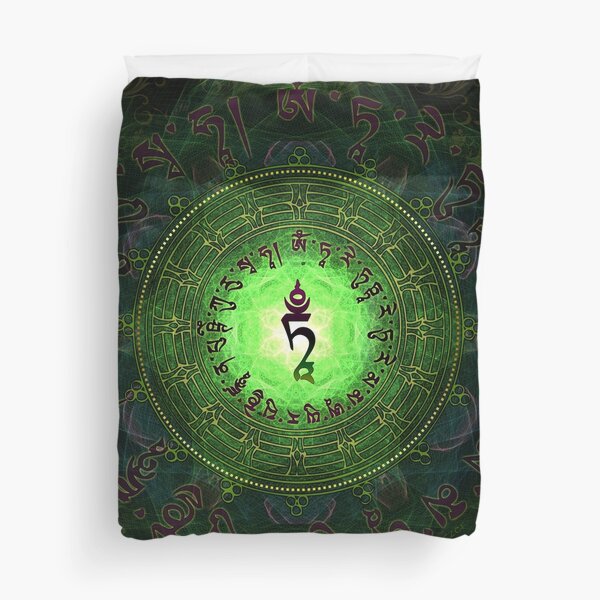 Green Tara Mantra- Protection from dangers and suffering. Duvet Cover
