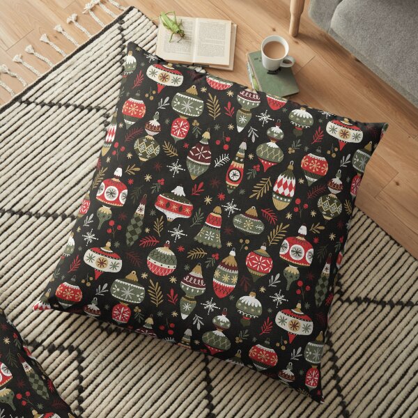 Vintage Christmas Baubles Floor Pillow