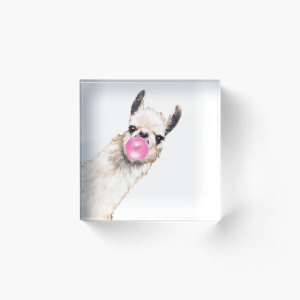 Sneaky Llama with Bubble Gum Acrylic Block