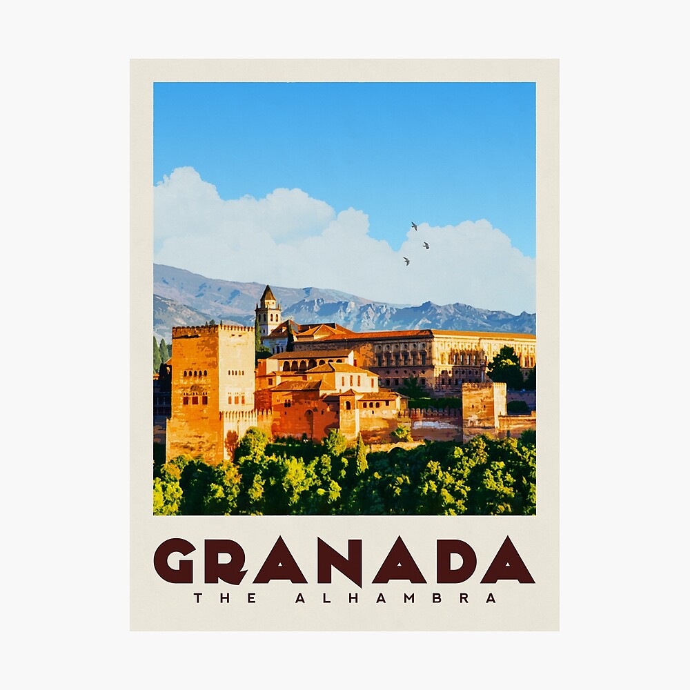 Granada Alhambra Palace at Night Spain Retro Wall Decor Travel  Art Poster Print 