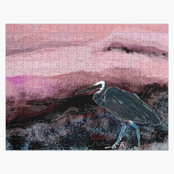 Heron - pink night. Jigsaw Puzzle
