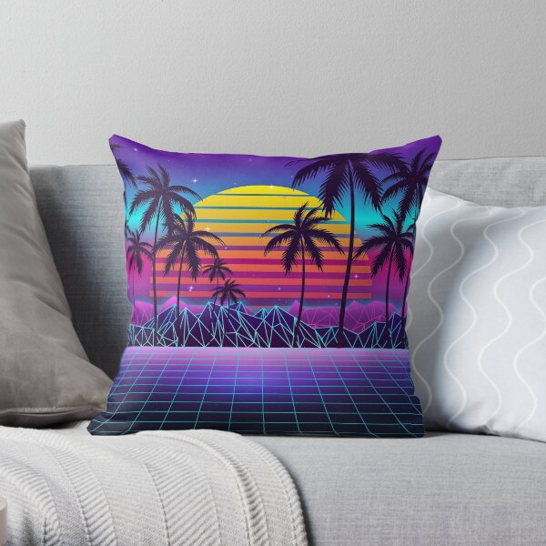Radiant Sunset Synthwave Throw Pillow