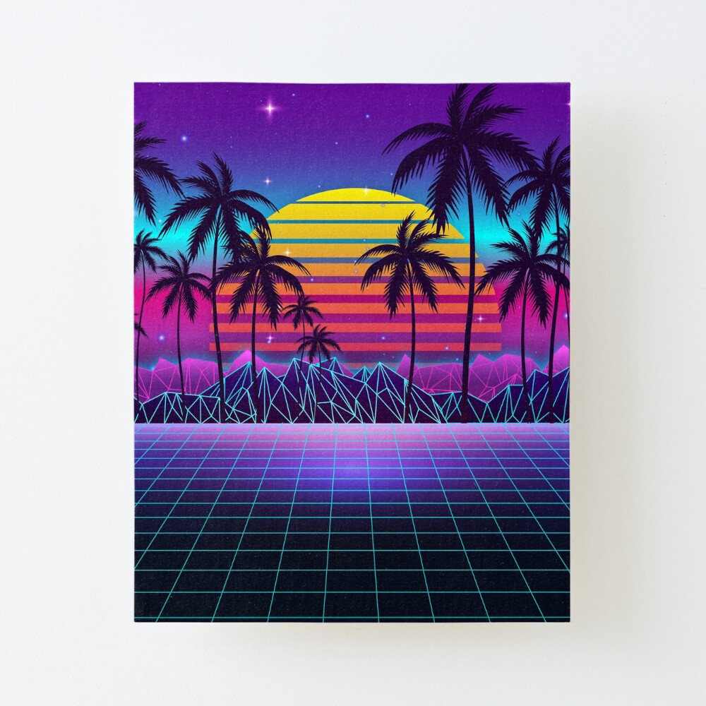 Radiant 80s Synthwave Sunset Canvas Print