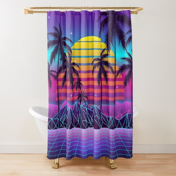 Radiant Sunset Synthwave Shower Curtain