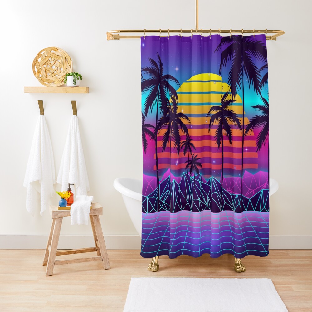 "Radiant Sunset Synthwave" Shower Curtain for Sale by MaiZephyr Redbubble