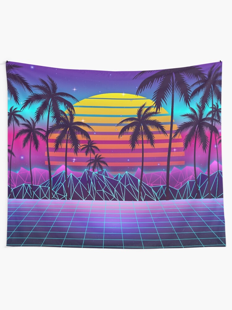 Alternate view of Radiant Sunset Synthwave Tapestry