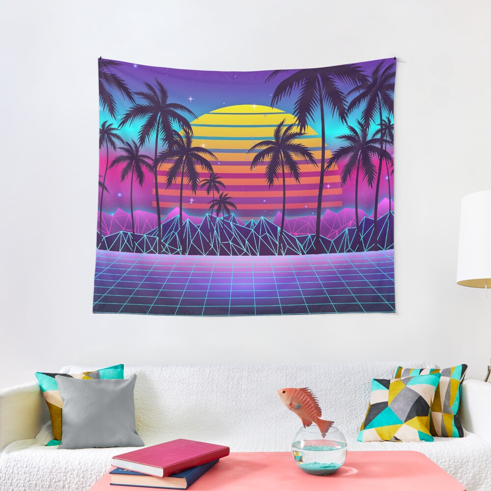 Radiant Sunset Synthwave Tapestry