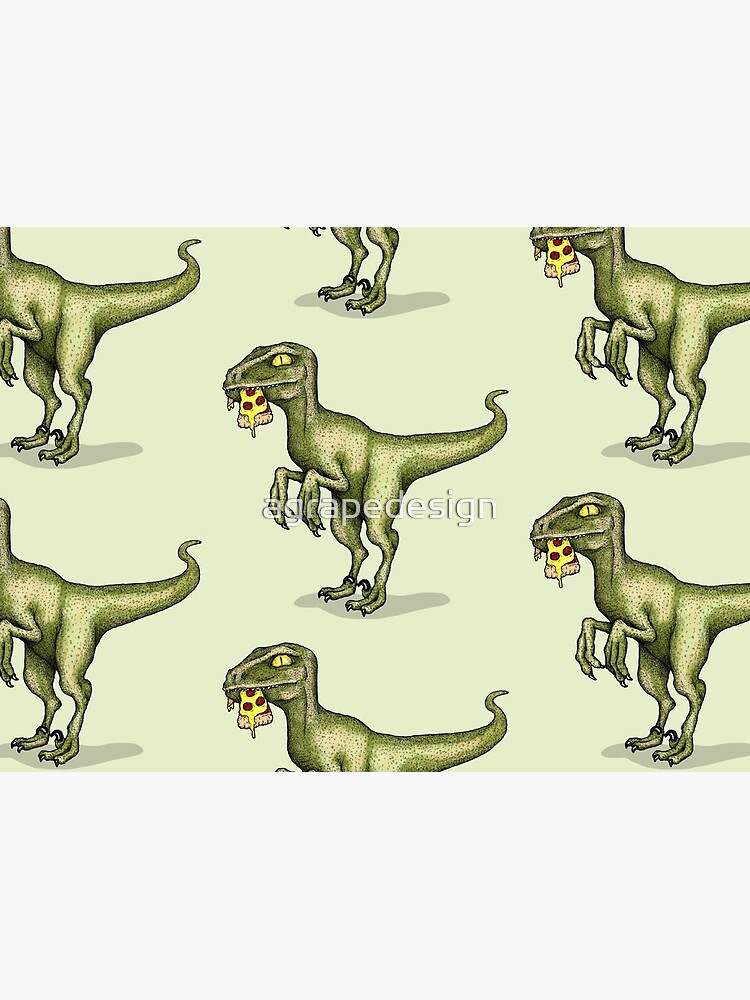 Raptor dinosaur eating pizza slice by agrapedesign