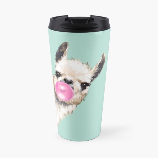 Bubble Gum Sneaky Llama in Green Travel Mug