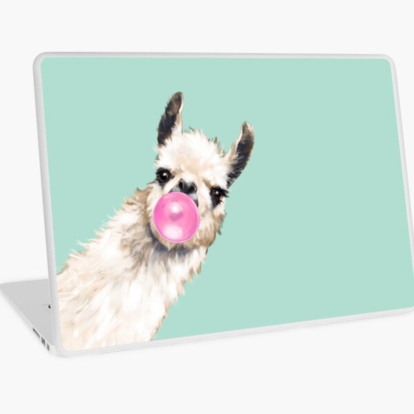 Bubble Gum Sneaky Llama in Green Laptop Skin