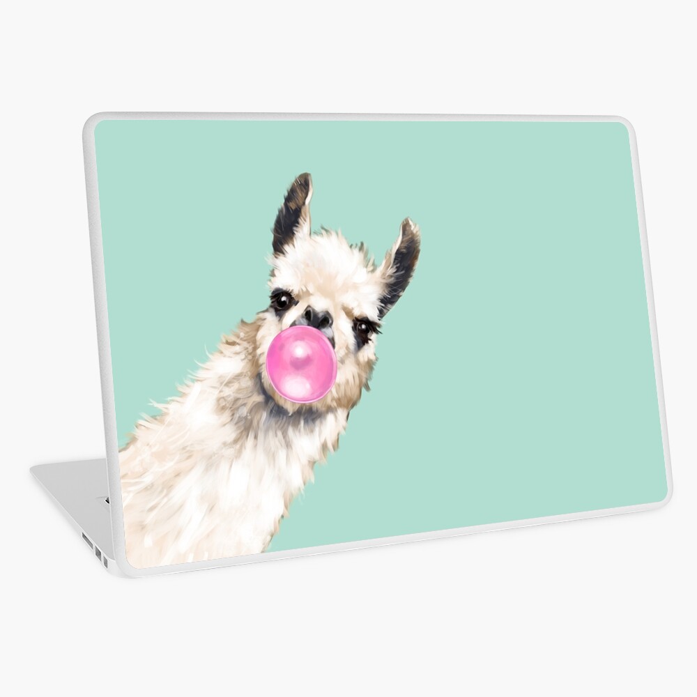 Bubble Gum Sneaky Llama in Green Laptop Skin