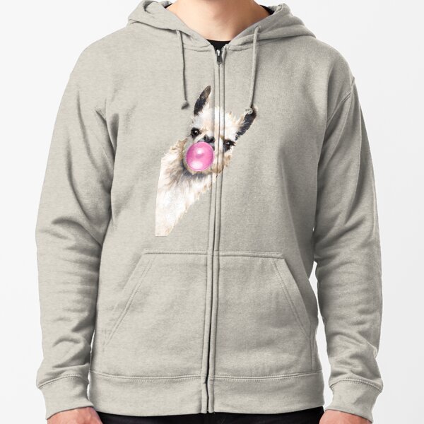 Bubble Gum Sneaky Llama in Green Zipped Hoodie