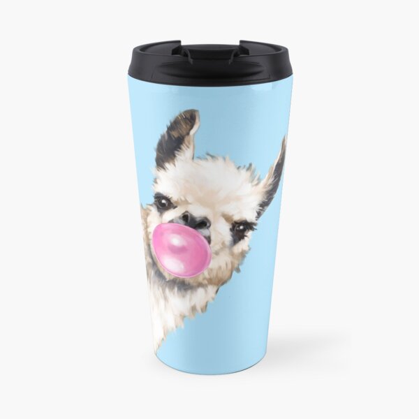 Bubble Gum Sneaky Llama in Blue Travel Mug