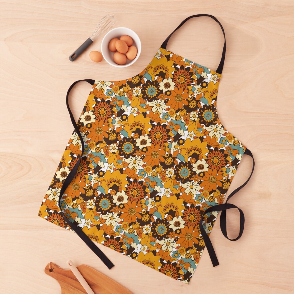 70s 60s retro Flower Power, Floral Pattern Apron