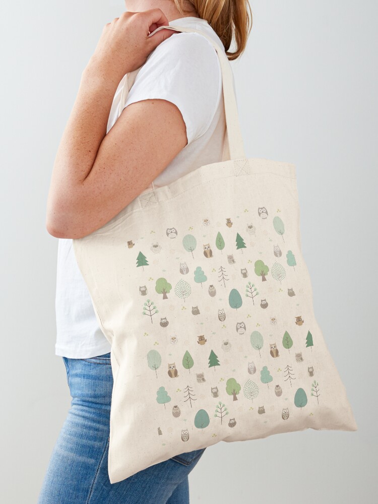 Thumbnail 1 of 5, Tote Bag, Owl and tree pattern designed and sold by hichako.