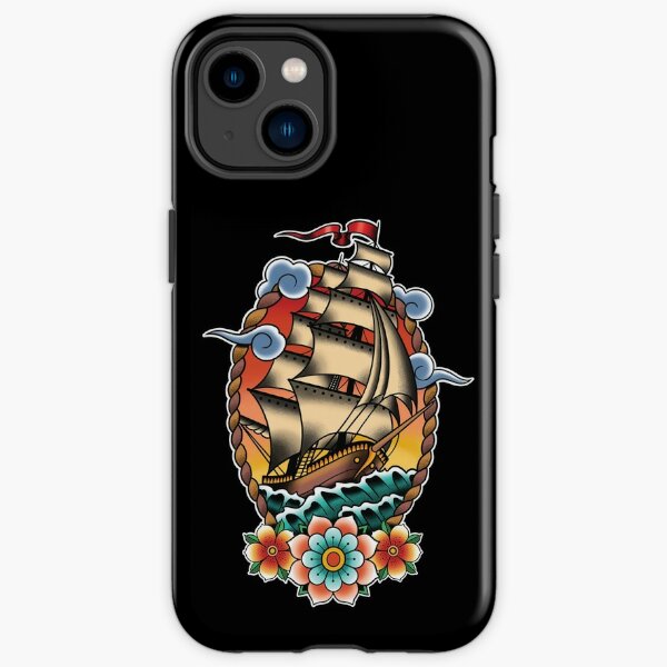 Traditional Tattoo Sailing Ship, Clipper Ship Illustration iPhone Tough Case