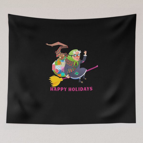 Item preview, Happy Holidays! Merry Christmas and a Happy New Year! Grandma the witch is flying around with presents and gifts designed and sold by Zwembad Vergelijker.
