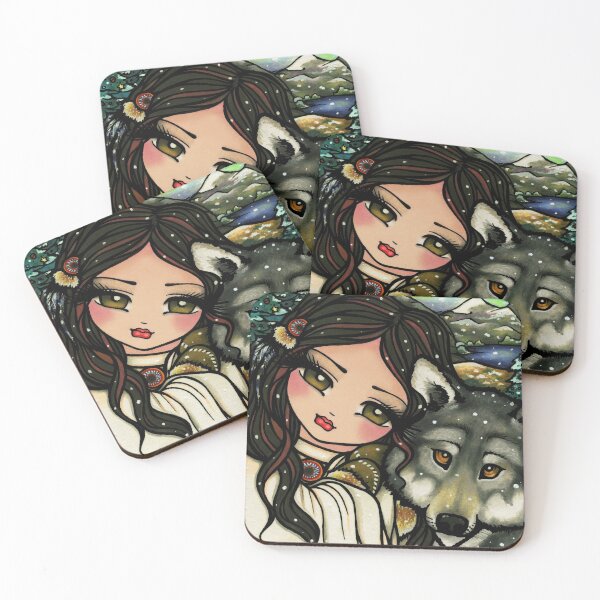 Item preview, Wolf and Native Girl Winter Nature Scene Fantasy Art designed and sold by hannahlynnart.