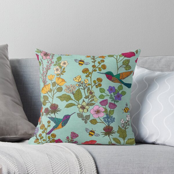 Item preview, Hummingbirds and Bees Sky Blue Floral Garden designed and sold by Cecilia Mok.