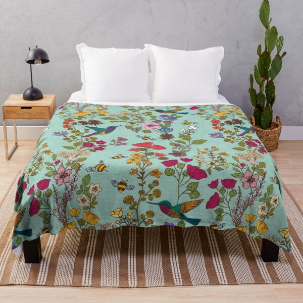 Item preview, Hummingbirds and Bees Sky Blue Floral Garden designed and sold by Cecilia Mok.