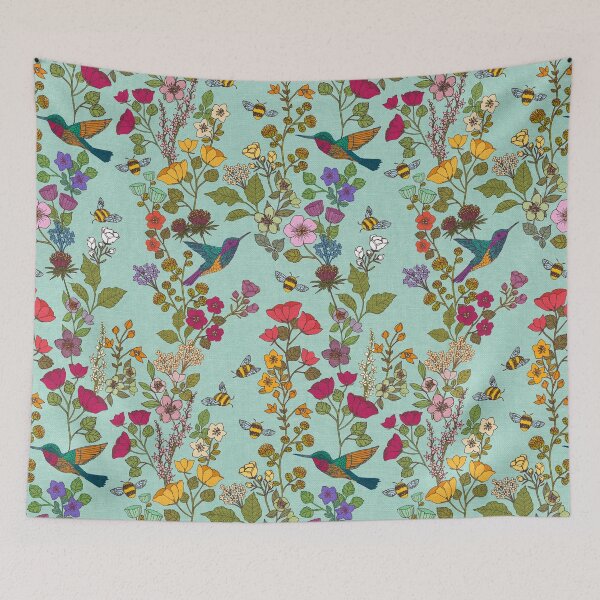 Item preview, Hummingbirds and Bees Sky Blue Floral Garden designed and sold by Cecilia Mok.