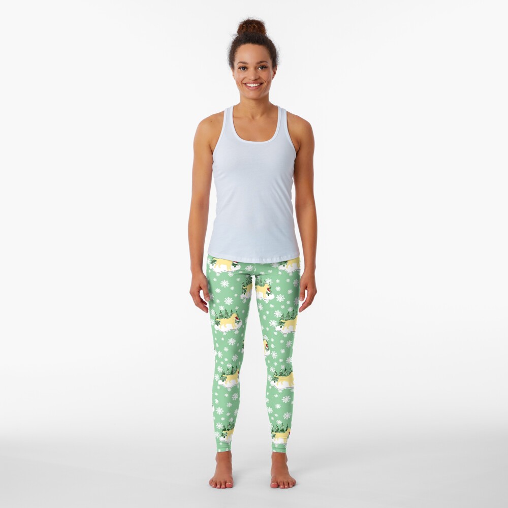 Christmas Yellow Labrador Silhouette Santa Hat Leggings