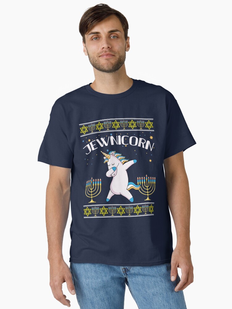 Jewnicorn Jewish Unicorn Hanukkah Gift Deck  Ugly Christmas Sweater Classic T-Shirt