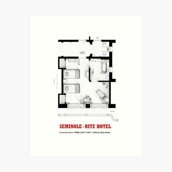 Item preview, Floorplan of hotel room from the movie SOME LIKE IT HOT designed and sold by TV Floorplans & More.