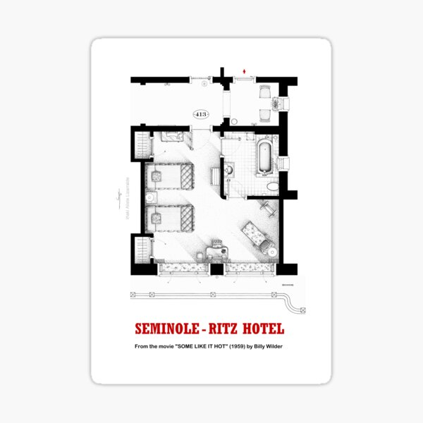 Artikel-Vorschau von Grundriss des Hotelzimmers aus dem Film SOME LIKE IT HOT, designt und verkauft von TV Floorplans & More.