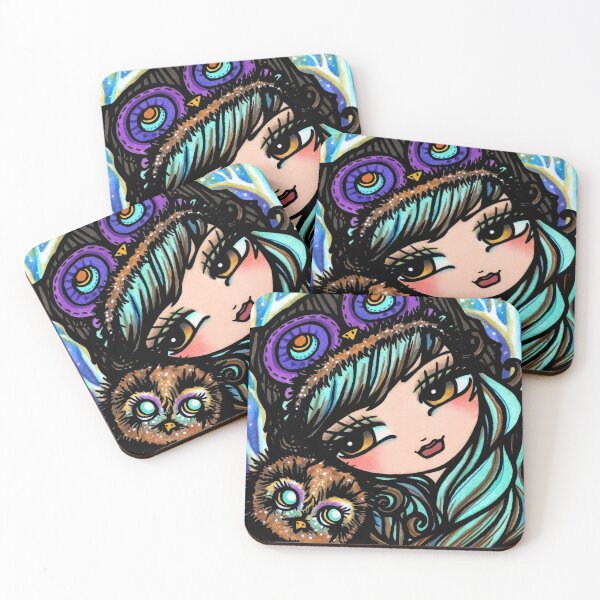 Item preview, Cute Owl and Girl Whimsical Fantasy Art designed and sold by hannahlynnart.