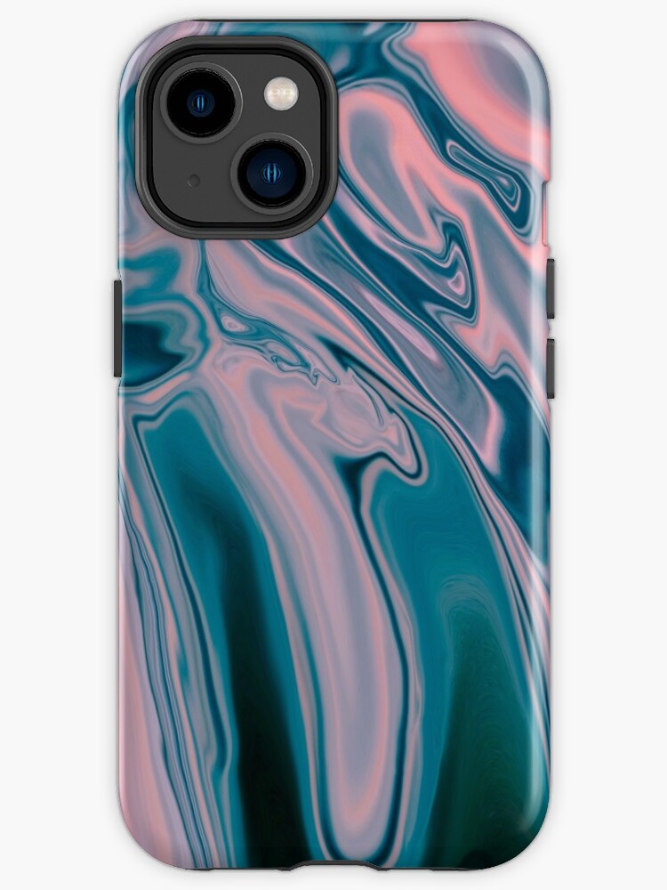 iPhone Case, Abstract Pink sunset at blue sea - marbling art designed and sold by Butterfly-Dream