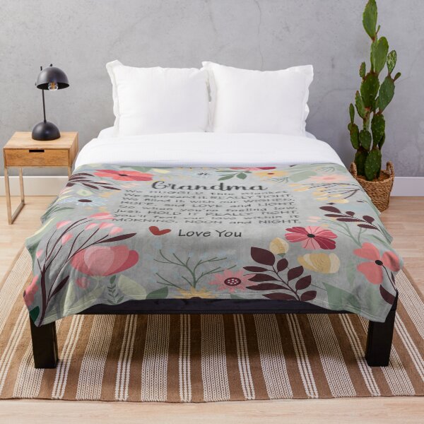 Grandma Blanket - Grey Grandma Blanket - cute Grandma blanket - floral grandma blanket Throw Blanket
