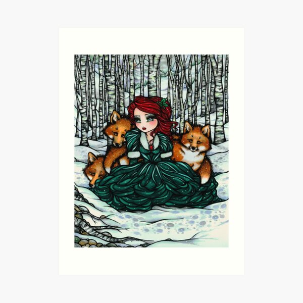 Whimsical Wintery Nature Scene Fantasy Art Art Print
