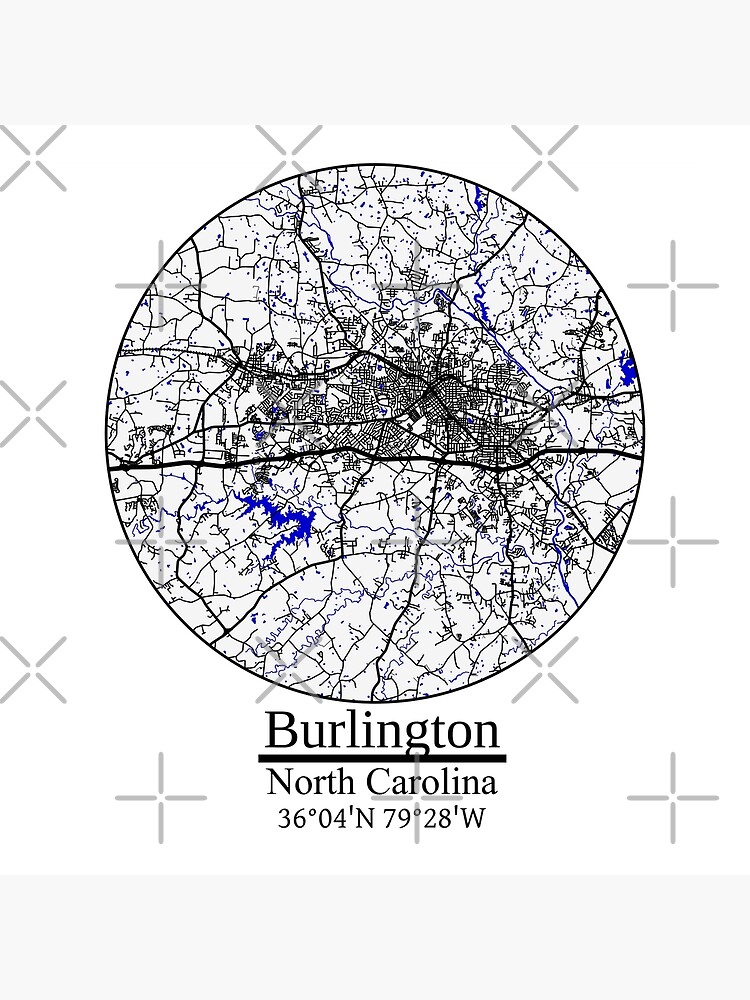Disover Burlington, North Carolina Road Map Art - Blue Rivers and Dark Roads Premium Matte Vertical Poster
