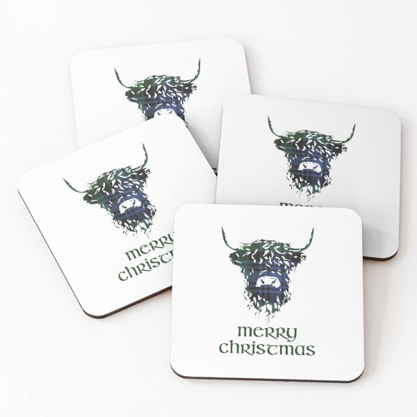 Item preview, Black Watch Scottish Tartan Merry Christmas Highland Cow designed and sold by CoolYule.