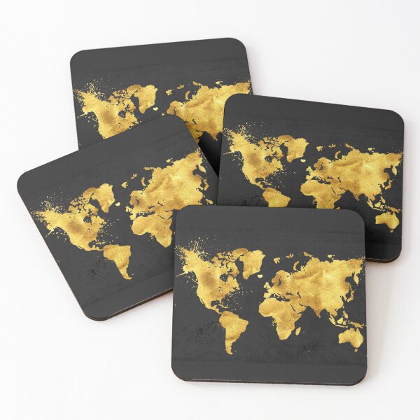 Item preview, 24 Karat World in black, gold metal texture world map designed and sold by Glimmersmith.