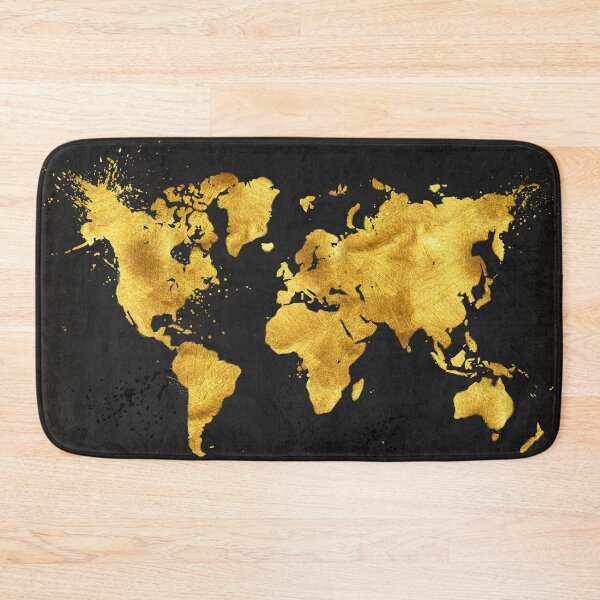 Item preview, 24 Karat World in black, gold metal texture world map designed and sold by Glimmersmith.