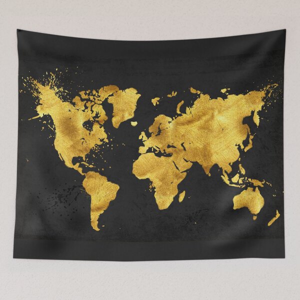 Item preview, 24 Karat World in black, gold metal texture world map designed and sold by Glimmersmith.