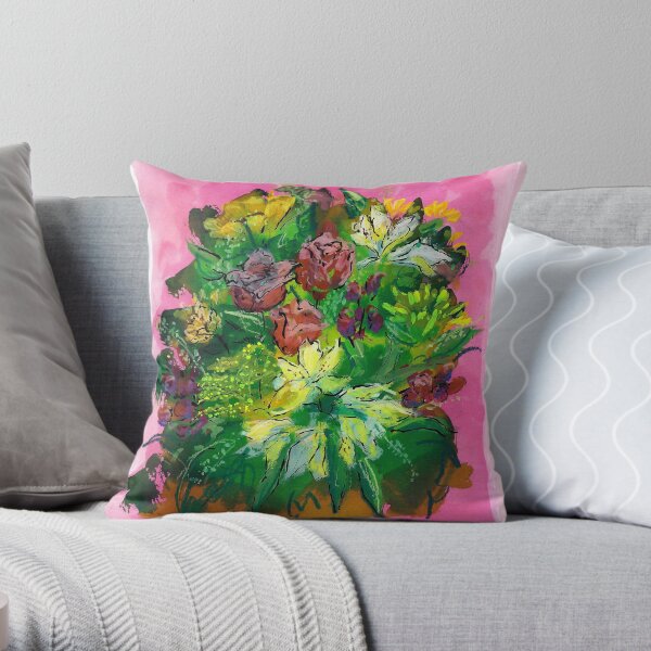 Pink Roses and Freesia Throw Pillow