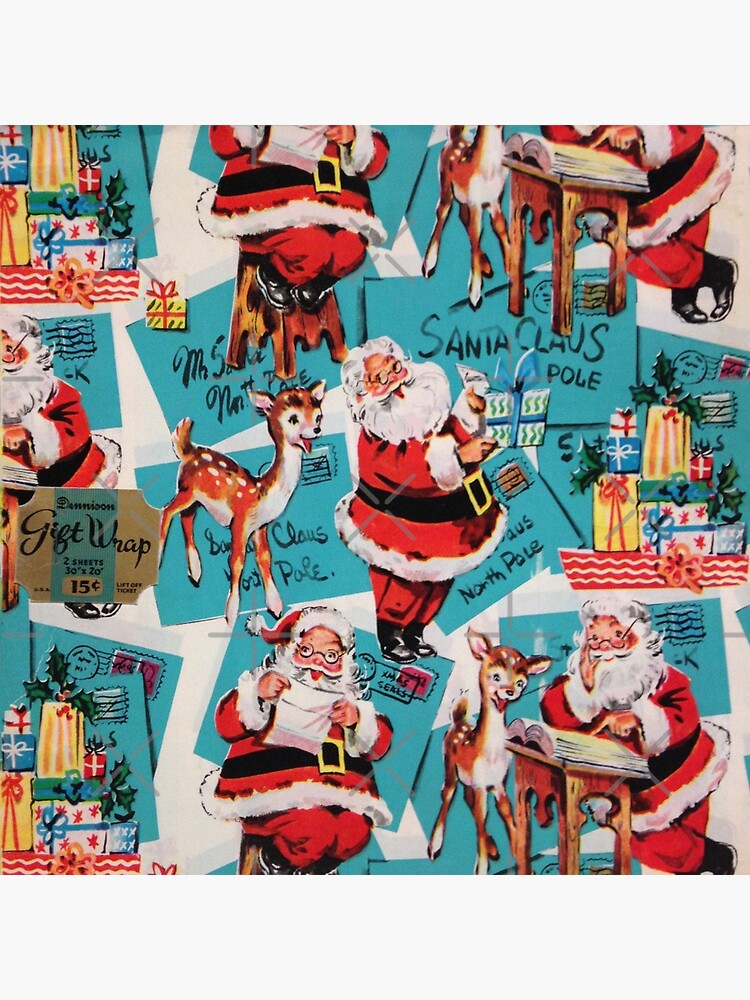 Two Flat Sheets Vintage Christmas Wrapping Paper Dennison Red 