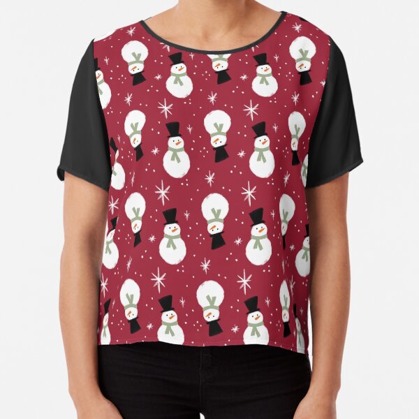 Snowman with Scarf Pattern Chiffon Top
