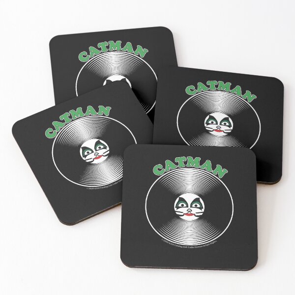 Green Catman Comic Artwork in Center of Vinyl Record - Kiss Coasters (Set of 4)