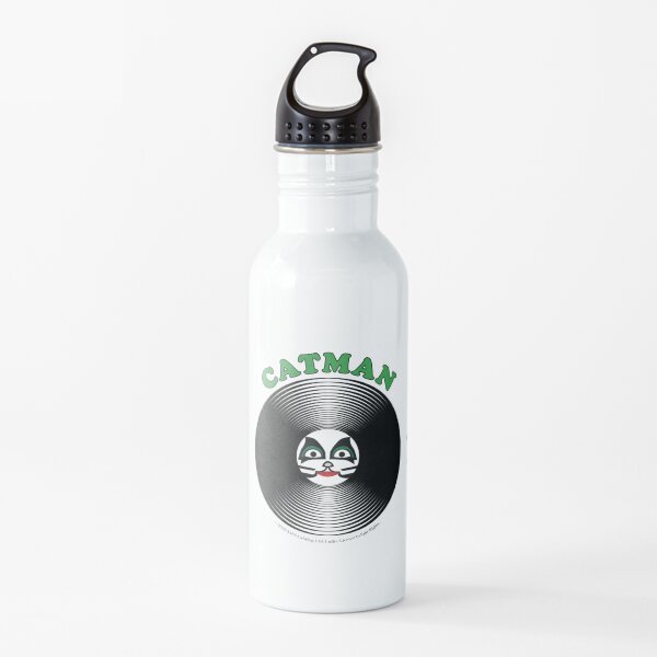 Green Catman Comic Artwork in Center of Vinyl Record - Kiss Water Bottle