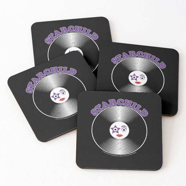 Purple Starchild Comic Artwork in Center of Vinyl Record - Kiss Coasters (Set of 4)
