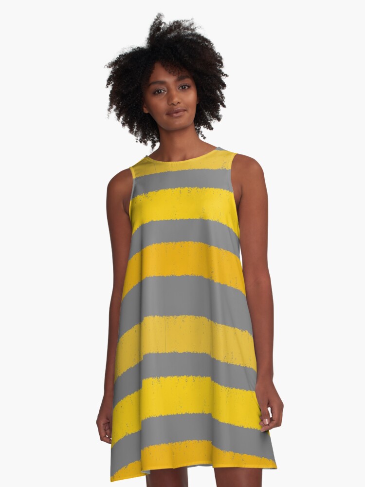 Wide Mustard Yellow and Grey Stripes Paint Style A Line Dress for Sale by OneThreeSix Redbubble