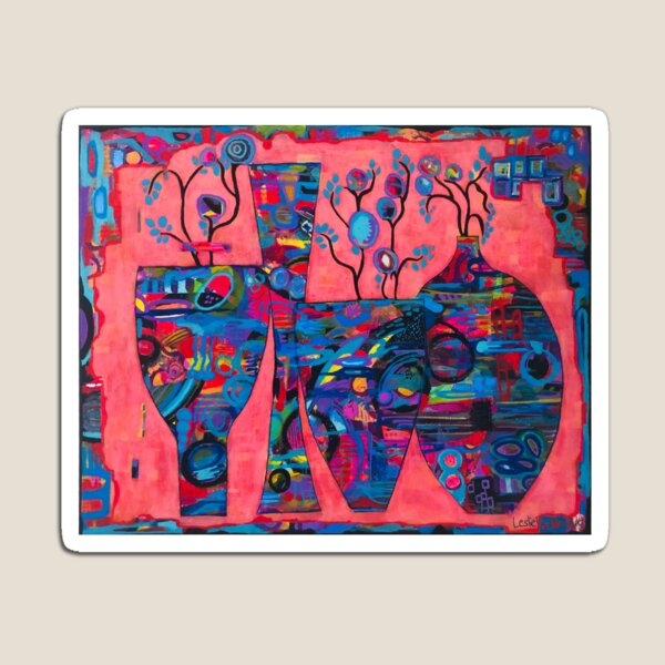 Vases of Flowers Surrounded in Pink Magnet