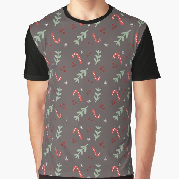 Candy Cane Mistletoe Christmas Pattern Graphic T-Shirt