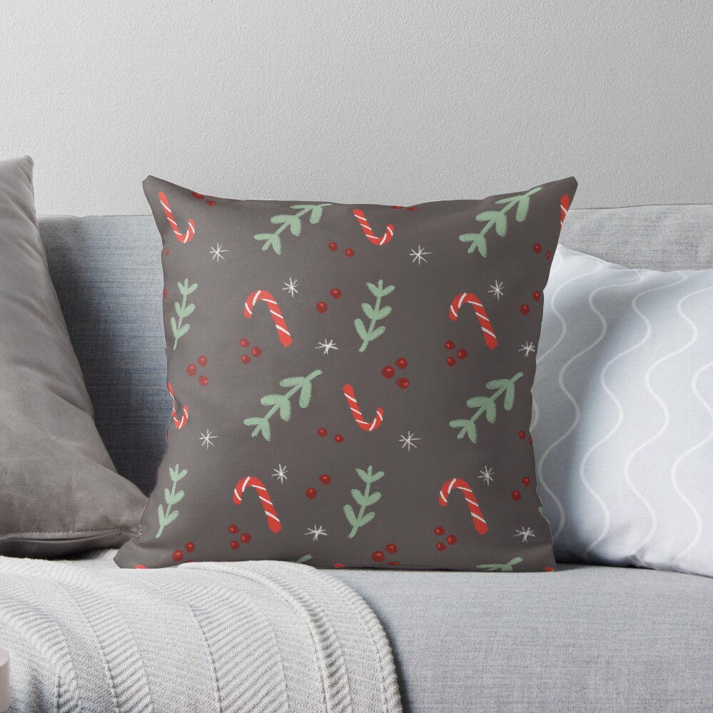 Candy Cane Mistletoe Christmas Pattern Throw Pillow